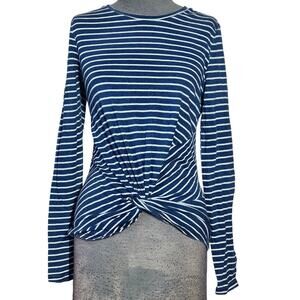 Blue Striped Gathered Front Tee Size XS